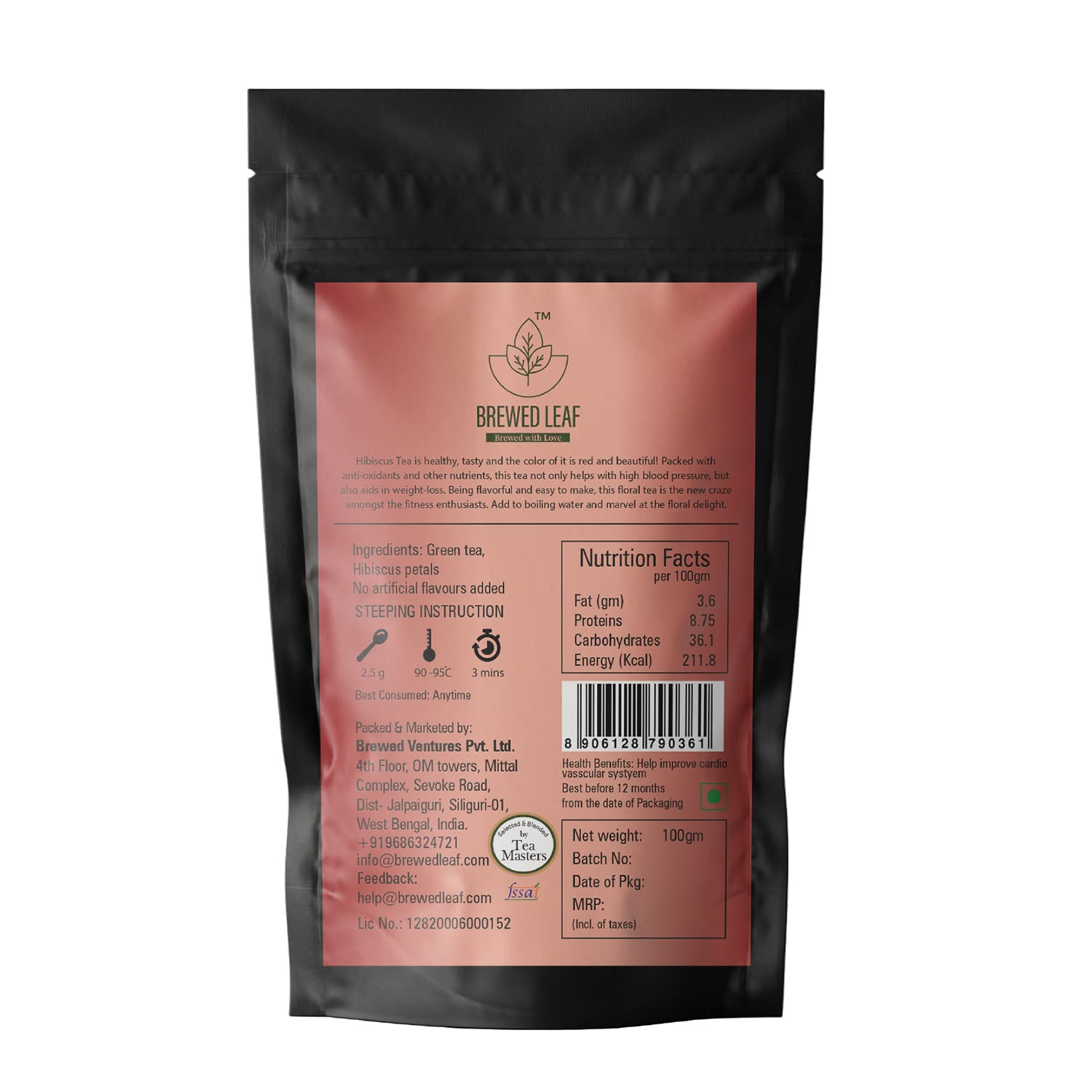 Brewed Leaf Natural and Fresh Hibiscus Green Tea - 100 gms